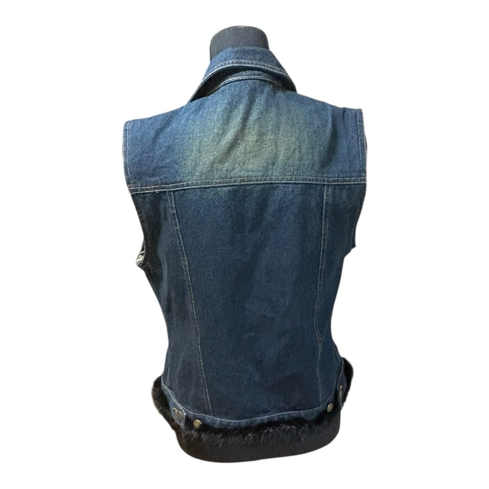 Mixit brand denim vest with fur trim. Size L - Picture 5 of 6